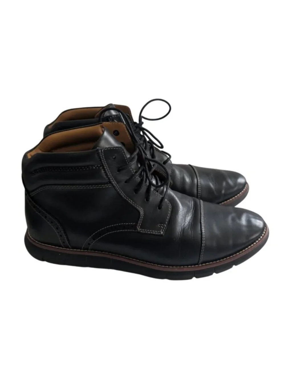 Johnston Murphy Mens 9.5 Black Leather Chukka Boots Cap Toe 20-4921 Memory Foam